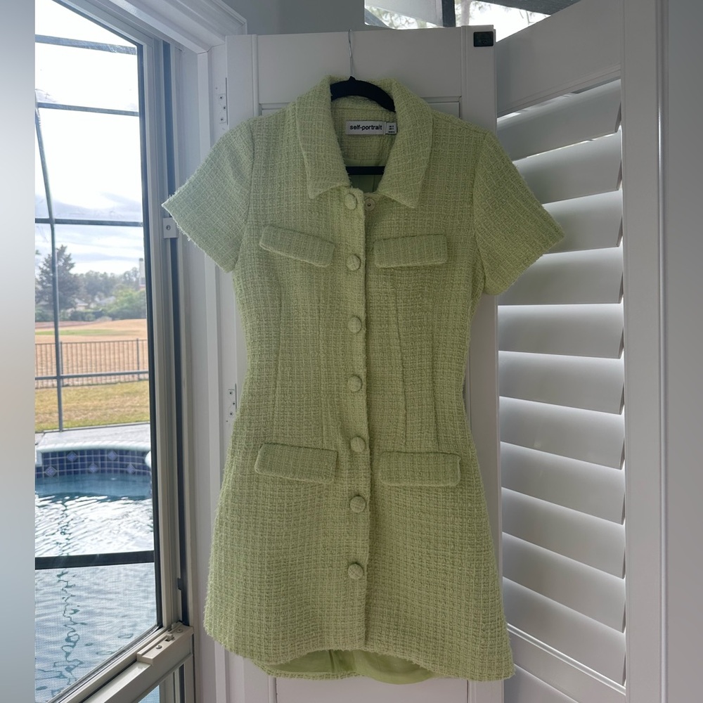 Self-Portrait Light Mint Tweed Mini Dress - Picture 3 of 9